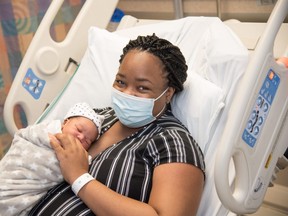 Andreen Jackson-Ellis and her newborn son Andrew-Dean, who was born at London Health Sciences Centre Sunday Aug. 15, 2021. (Rena Panchyshyn/LHSC)