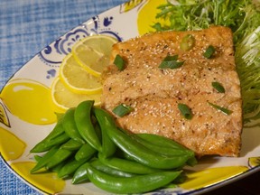 Not only does grilled Asian salmon make a terrific hot summer meal, but the chilled leftovers can be added to a tasty noodle salad the next day, Jill Wilcox says. (Mike Hensen/The London Free Press)