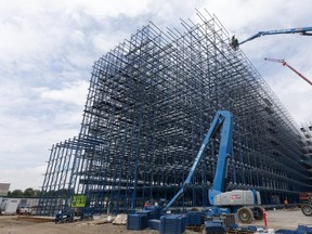 The large building that will hold racks upon racks of crickets that will be sold as a source of protein continues to go up for the Aspire Group in London's Innovation Park. (Mike Hensen/The London Free Press)