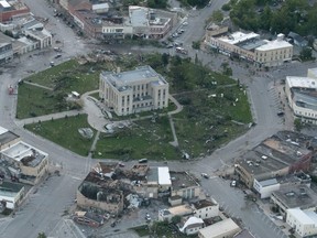 The beautiful downtown Courthouse Square in Goderich suffered heavy damage when a tornado tore through on Sunday Aug. 21, 2011. (Free Press file photo)