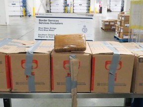 About 83 kg of suspected cocaine was seized Aug. 9 at the Blue Water Bridge, the Canada Border Services Agency and RCMP said. (Handout)