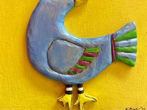Kathy Blake's Birdy Queen is part of the annual exhibition of miniature art at ArtWithPanache until Aug. 27, along with a second exhibition, Women Painting Women. (Kathy Blake photo)