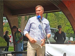 People's Party Leader Maxime Bernier is pictured at a rally in North Bay, Ont.