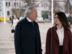 Victor Garber and Jewel Staite play father and daughter lawyers who have a tricky history and are now working together in the new Global TV series Family Law. Photo credit: Darko Sikman