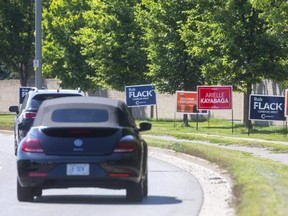 There's virtually no part of London West that isn't covered with signs from the candidates in Canada's Sept. 20 federal election. It's the lone seat in the 10-riding London region where no incumbent is seeking reelection, guaranteeing a new MP. (Mike Hensen/The London Free Press)