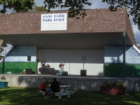 Sarina Haggarty performs on the Anne Eadie Park Stage at Western Fair District on Thursday, Sept. 10, 2021. The stage, built in 1971, is slated for demolition to make way for a new performance area. (Mike Hensen/The London Free Press)