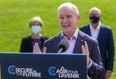 Erin O'Toole, the leader of the Consevative Party of Canada, speaks to the media at Bellamere Winery during a campaign stop in London West on Sept. 17, 2021. The Tories failed to win the riding away from the Liberals. (Mike Hensen/The London Free Press)