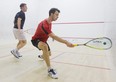 Lyell Fuller returns a shot against Elliot Selby in this September 2015 file photo at the Nash Cup at London Squash and Fitness Club. (Derek Ruttan/The London Free Press)