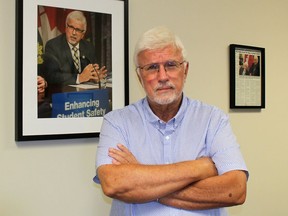 Chatham-Kent-Leamington MPP Rick Nicholls, seen in his Chatham constituency office after being removed from the Progressive Conservative caucus for refusing to get the COVID-19 vaccine, has posted a video to social media criticizing vaccine certificates. (Ellwood Shreve/Postmedia Network)