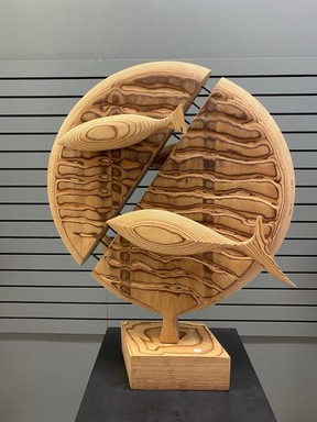 This untitled wood sculpture by London artist Frank (Paco) Pereira is part of an exhibition of his work at ArtWithPanache until Friday.