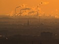 Steam and exhaust rise from different companies on a cold winter day on January 6, 2017 in Oberhausen, Germany.