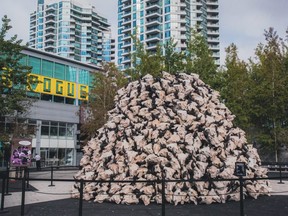 Thousands of buffalo skulls form an installation, Built on Genocide, created by Jay (Chippewar) Soule, who's originally from Chippewas of the Thames First Nation and lives in Toronto. Soule's installation in downtown Toronto is part of the city's annual Luminato festival.  (Photo by Cassandra Popescu)
