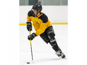 London Junior Knights U16 AAA player Ryan Roobroeck during practice at the Western Fair Sports Centre in London on Wednesday October 20, 2021. (Derek Ruttan/The London Free Press)