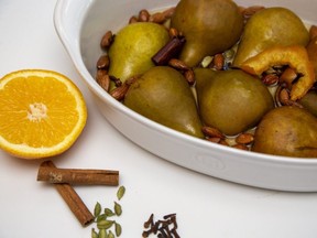 Firm, ripe pears, baked with spices and honey and paired with ice cream, make a simple, delicious Thanksgiving dessert, Jill Wilcox says. (Derek Ruttan/The London Free Press)