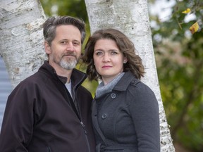 Matthew and Laura Ward, seen here on Tuesday, Oct. 26, 2021, were fired from their jobs at London Health Sciences Centre because they have not been vaccinated against COVID-19. He was a carpenter in facilities management; she worked as a health care aide. They met on the job 16 years ago and have three children. (Derek Ruttan/The London Free Press)