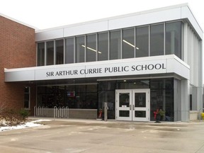 Staff at the Thames Valley District school board are eyeing several options to relieve overcrowing at Sir Arthur Currie elementary school in northwest London. Built with a capacity for 533 pupils, the school has an enrolment of 995 pupils and 22 portables. Mike Hensen/The London Free Press