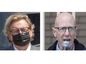 London Mayor Ed Holder, left, is asking a Goderich lawyer who serves as city council's integrity commissioner to investigate Coun. Michael van Holst for speaking at an anti-vaccination rally in London on Saturday. (Free Press file photos)