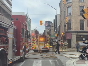 London firefighters extinguished a fire Tuesday evening above the Richmond Tavern at 370 Richmond St. before it could spread, the London fire department said. There were no reports of injuries. (London fire department photo)