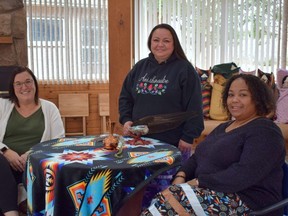 Kyleigh Alexander (left), Tania McCormick (middle) and Fatima Taylor are the three women behind the foster care program, called Alternative Care, at Mnaasged Child and Family Services in Munsee-Delaware First Nation, southwest of London. The Indigenous child wellbeing agency is now recruiting Indigenous and non-Indigenous foster parents across Southwestern Ontario to apply. (CALVI LEON, The London Free Press)