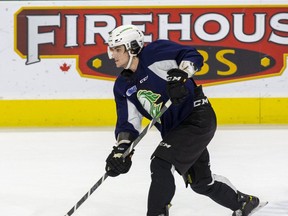 London Knights captain Luke Evangelista said the sting of being cut from the Canadian world junior team will linger. He will be in the lineup when the Knights play the Owen Sound Attack Friday at Budweiser Gardens. (Derek Ruttan/The London Free Press)