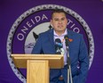 Adrian Chrisjohn, chief of the Oneida Nation of the Thames, said he's pleased the board that oversees the Lake Huron water supply system endorsed a request by his First Nation to connect to the system.  Photograph taken Monday Nov. 22, 2021. (Derek Ruttan/The London Free Press)