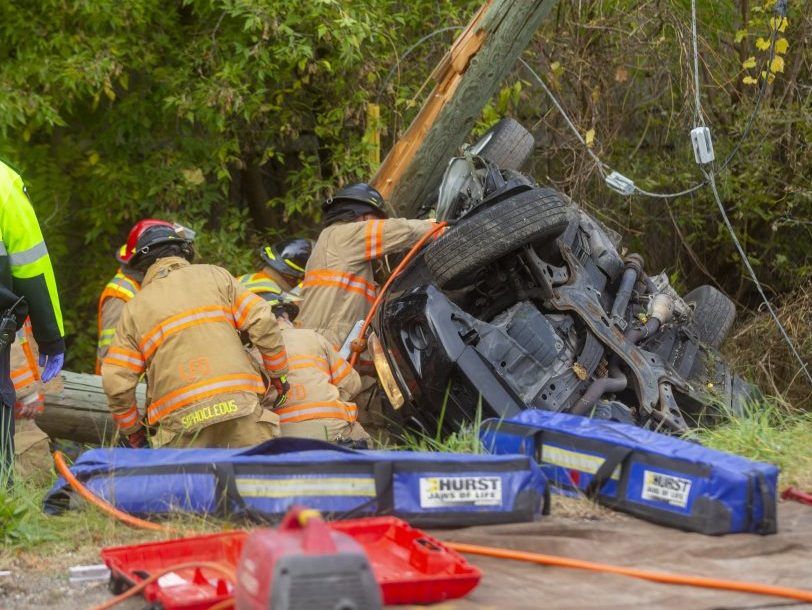 Firefighters cut driver from vehicle that struck east-end utility pole ...