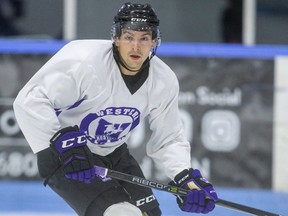 Western Mustang forward Shane Bulitka, a former OHLer from Ilderton, will suit up Friday for his first regular season game with the Stangs when they take on Laurier at Thompson Arena. Bulitka was a member of the Mustangs men's tennis team that won the provincial championship last month. Photograph taken on Thursday Nov. 4, 2021. (Mike Hensen/The London Free Press)