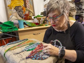 Patti Colen, a hook rug artist, is one of the fibre artists selling their work at the annual Fibre Arts Festival on Friday and Saturday at Covent Garden Market in London. (Mike Hensen/The London Free Press)