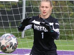 Keeper Samantha St. Croix played a big role in the Western Mustangs women's soccer team not allowing a goal in their last six games. The Mustangs play Queen's in the provincial final Friday at 7 p.m. at Western Alumni Stadium and are guaranteed a birth in the nationals next week in Cape Breton.(Western Mustangs twitter)