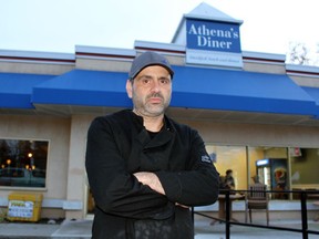 Tom Stoukas, owner and head chef at Athena's Diner in Petrolia, said he was issued three $880 tickets by provincial inspectors who visited the restaurant Nov. 5. “I’m not paying nothing,” said Stoukas, who says he opposes the provincial requirement that restaurant staff check to see if patrons are fully vaccinated against COVID-19. Photograph taken Wednesday Nov. 10, 2021. Terry Bridge/Sarnia Observer/Postmedia Network