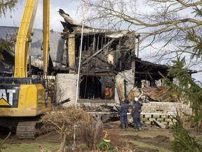 Emergency crews were called around 1:30 a.m. Monday to a fire at a house at 51560 Nova Scotia Line in Malahide Township, where the sole occupant escaped the fully engulfed home, Elgin County OPP said (Derek Ruttan/The London Free Press)