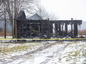 About two dozen firefighters from Wardsville and Glencoe battled a fire early Monday that destroyed a home at 1967 Coltsfoot Dr. in Newbury, about 60 kilometres southwest of London. No one was injured. House fires increase during the winter months, experts say. Photograph taken Monday Dec. 27, 2021. (Derek Ruttan/The London Free Press)