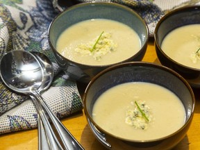 Tasty celery root and pear soup with Stilton makes a great start to any holiday meal, Jill Wilcox says. (Mike Hensen/The London Free Press)