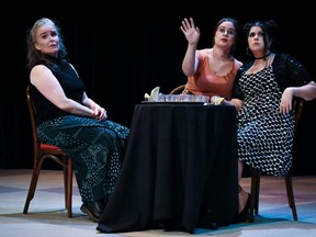 Norah Cuzzocrea, left, Liz Smith and Sofia Eidsath star in Bittergirl, presented by Pacheco Theatre and Palace Theatre Arts Commons and directed by John Pacheco, in preview Thursday at the Palace Theatre and continuing until Dec. 11. (Fred Szoldatits photo)
