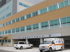 The emergency department entrance at Bluewater Health in Sarnia is shown in this file photo.