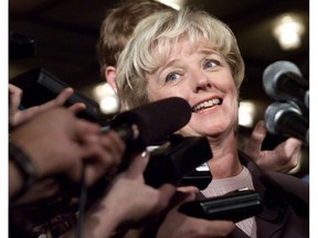 Then-NDP leader Alexa McDonough speaks at an NDP convention at the Congress Centre in Ottawa in 1999. McDonough recently died at age 77 as a result of Alzheimer's disease.
