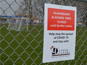 Soccer fields at South Grenville District High School in Prescott and across Ontario remain closed as part of an emergency order that applies to public and private outdoor recreational amenities. The Prescott District Soccer Association has not made a final decision on its 2020 season. (TIM RUHNKE/The Recorder and Times)