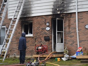 Fire at a townhouse at 127 Toulan Cres., just east of Clarke Road and Trafalgar Street. (CALVI LEON, The London Free Press)