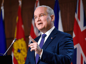 Conservative Leader Erin O'Toole speaks about the federal government’s COVID-19 response during a news conference in Ottawa, on January 6, 2022.