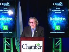 Mayor Ed Holder delivers the final state of the city address of his term on Tuesday Jan. 25, 2022. The speech was delivered virtually due to COVID-19. (Screengrab)