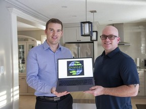 Rob Sunstrum, left, and Adrian Kwasek are co-founders of Digital Freight Group Inc. a home-based business that developed software to streamline the delivery of freight. They were photographed in London on Friday Jan. 14, 2022. (Derek Ruttan/The London Free Press)