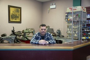 Anthony Serratore said his shoe repair shop in Talbot Center averaged 35 to 40 customers a day before the COVID-19 pandemic began, but traffic has plummeted as people work from home and attractions are closed.  (Derek Ruttan/The London Free Press)