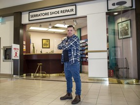 Anthony Serratore has operated the Serratore Shoe Repair shop in the Talbot Centre since 1992. Many of his customers have been working from home since the pandemic began in March 2020. “It has been so dead since COVID started. We have been going downhill really bad, we are barely getting by,” he said. Photo taken Tuesday, Jan. 25, 2022. (Derek Ruttan/The London Free Press)