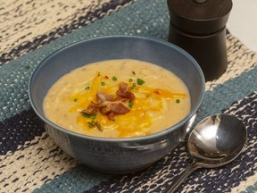 Hearty bacon and potato soup, topped with a dollop of grated cheddar, is a perfect meal on a cold winter night, Jill Wilcox says. (Food Styling by Ran Ai)
(Mike Hensen/The London Free Press)