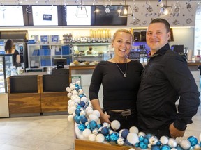 Olha and Anatolii Prytkov say pandemic restrictions have taken a big bite out of sales at a second location of Happiness Bakery they opened at Masonville Place, despite a promising start. The couple who came to Canada from Ukraine opened their first location on Wellington Street north of Dundas Street in 2018. Photograph taken Tuesday Jan. 18, 2022. (Mike Hensen/The London Free Press)