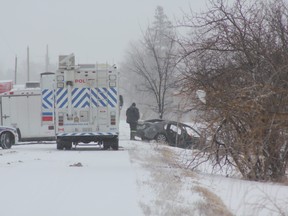 Investigators are probing a suspicious death after a vehicle fire on Manning Drive near Wonderland Road. Photo taken on Sunday, Jan. 23, 2022. (MEGAN STACEY/The London Free Press)