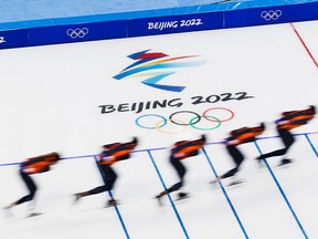 Team Netherlands attends a speed-skating training session for the Beijing 2022 Winter Olympics in Beijing on Jan. 28. Athletes are not well protected during these games.