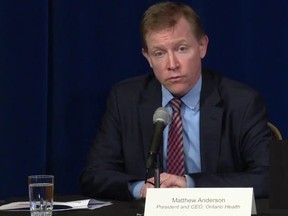 Matthew Anderson, CEO of Ontario Health, is shown in a screengrab from a public briefing.