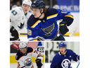 clockwise from top left: Robert Thomas; Mitch Marner, Evan Bouchard