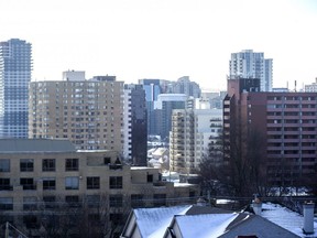 Downtown London is shown from the top of the parking garage at St. Joseph's Health Care on Tuesday February 8, 2022. (Derek Ruttan/The London Free Press)